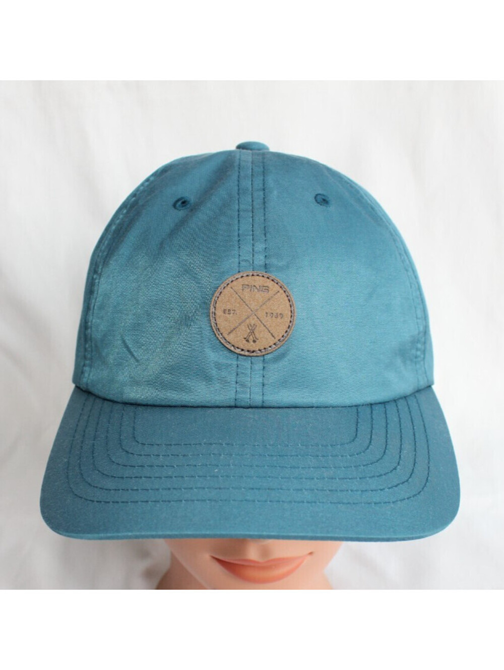 PING Golf Anthem Hat Teal Blue Nylon Blend Leather Patch Strapback Cap OSFM